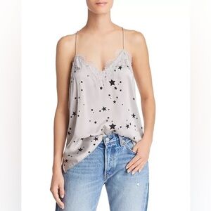 CAMI NYC Lace-Trimmed Star-Print Silk Top